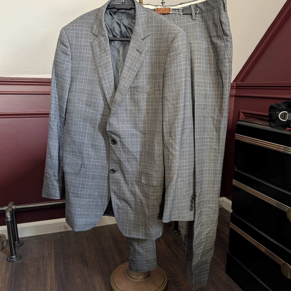 1818 Fitzgerald Gray Plaid Made In Italy 2pc Mens Tailored Suit Wool 42L